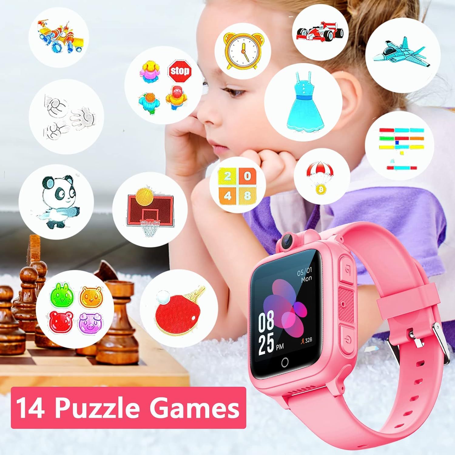 Kids Smart Watch Girls Boys 14 Educational Games Smartwatch for Kid Rotate  HD Cameras Video Music Player Calculator Alarm Clock Watches for Children  4-12 Christmas Learning Gifts (Pink), Babies & Kids, Infant