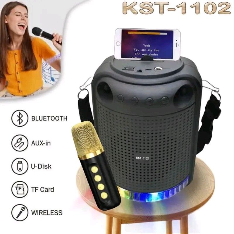 KTS 1102-PLUS WIRELESS MICROPHONE, BLUETOOTH SPEAKER (Category: Soundbars, Speakers & Amplifiers) located in Manila. Submitted by bongsy999mall (Listing ID 1280711520, Image 1). Description: KTS 1102-PLUS WIRELESS MICROPHONE, BLUETOOTH SPEAKER Retail : 650 each WIRELESS KARAOKE SPEAKER EXCEPTIONAL SOUND QUALITY Enjoy the beautiful and dynamic sound from the powerful speakers for a truly immersive listening experience. Built-in DSP chip helps the 