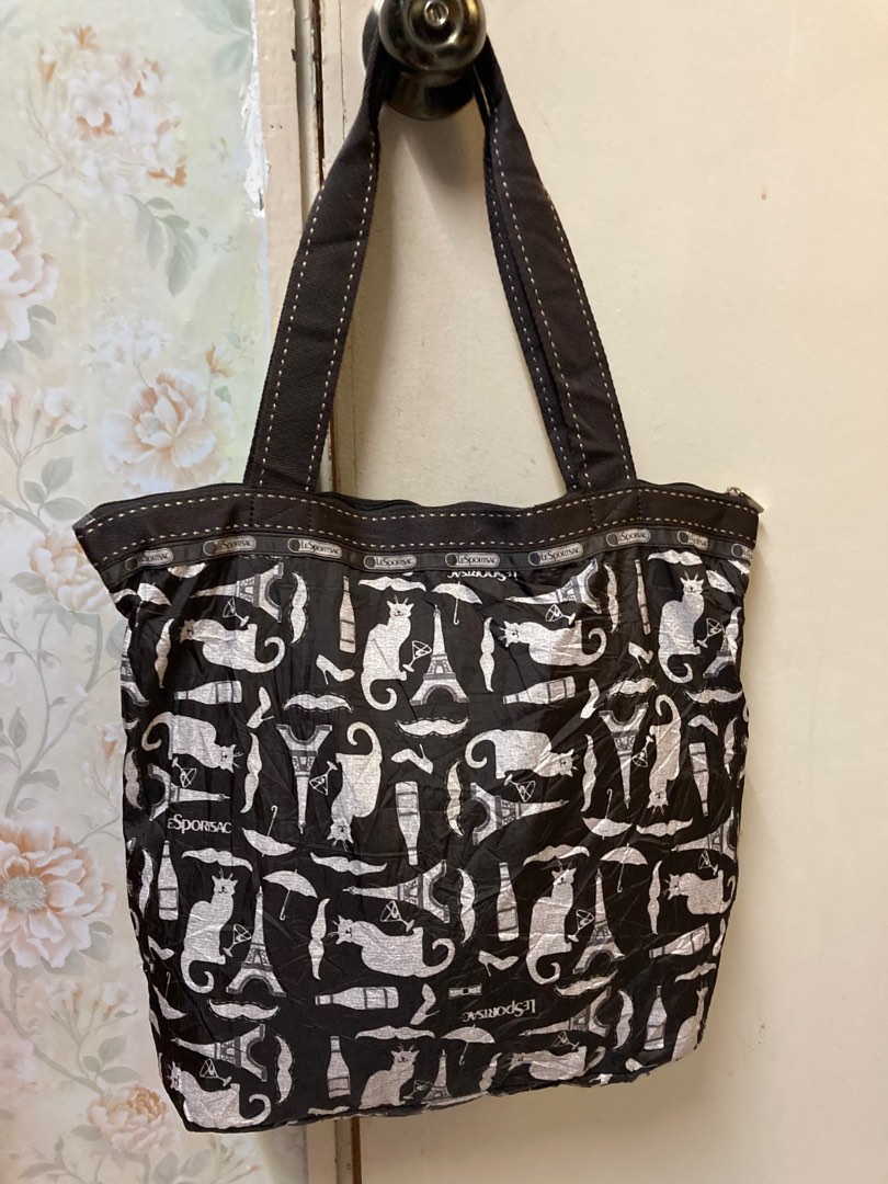 Large classic Lesportsac Paris Rain Cat shoulder tote bag student