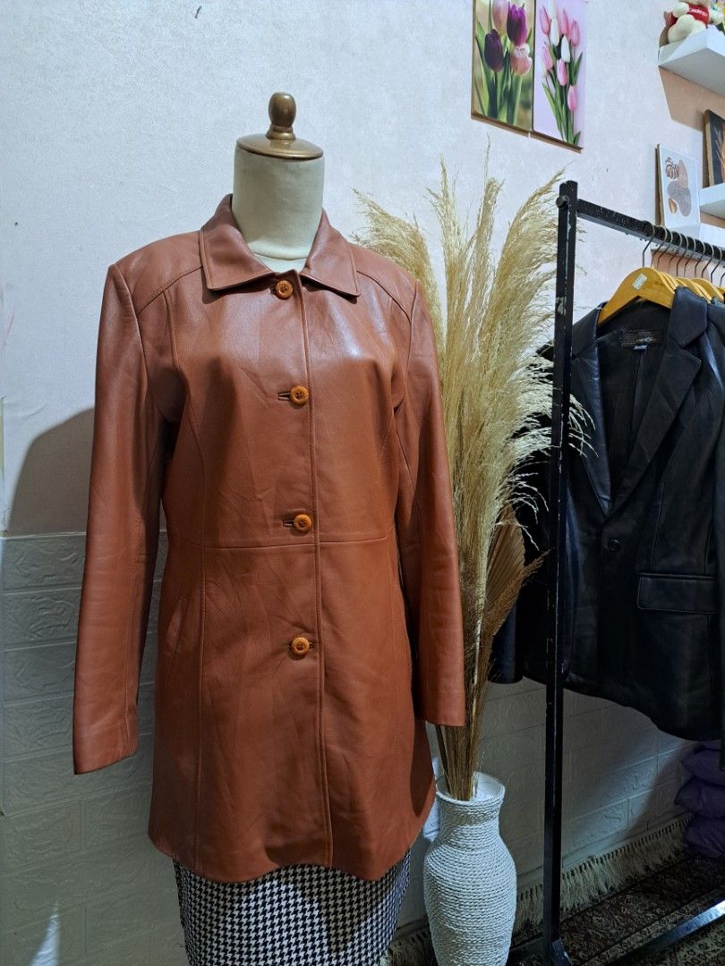 Long coat Genuine leather jacket womens ROBO Barang Mewah