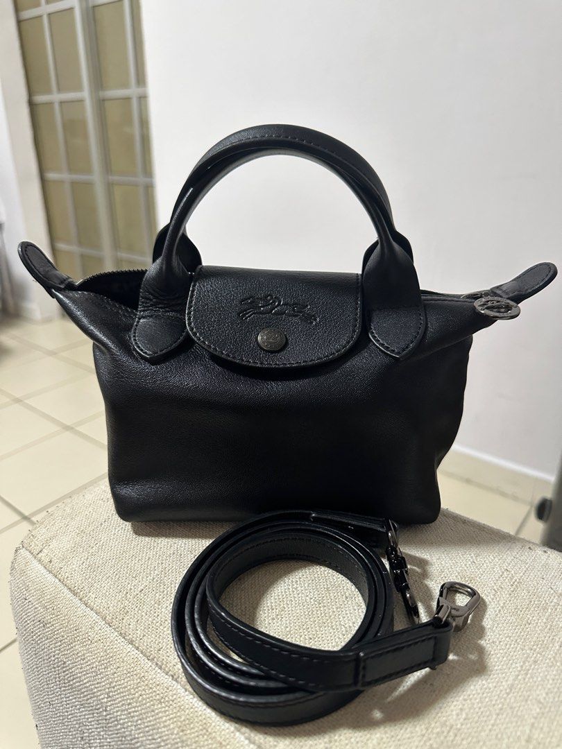 Longchamp Le Pliage XS Black Leather Women s Fashion Bags Wallets Cross body Bags on Carousell
