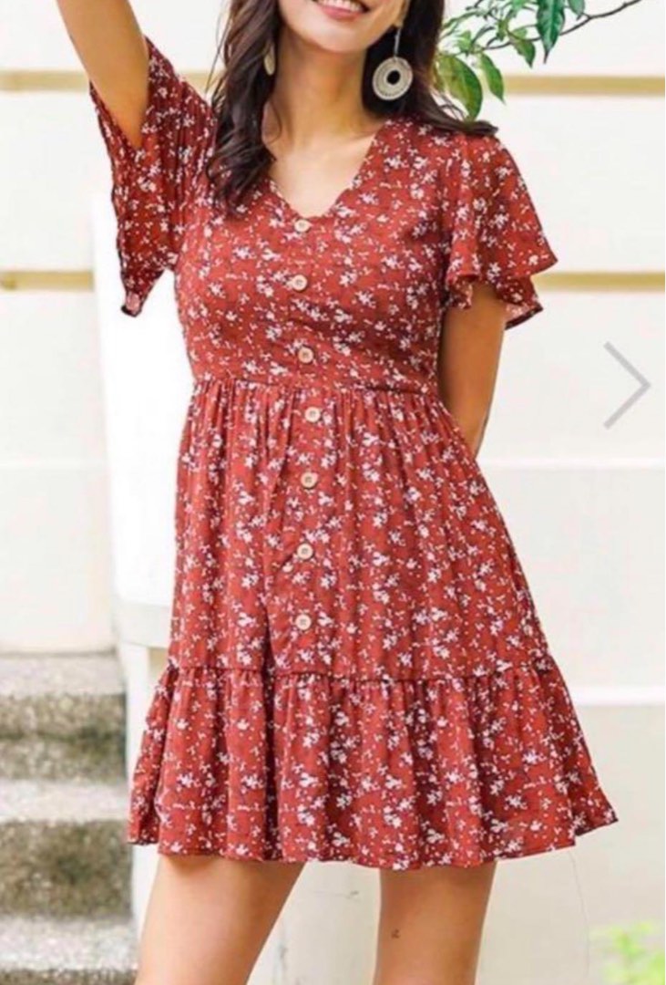 Red floral clearance dress short