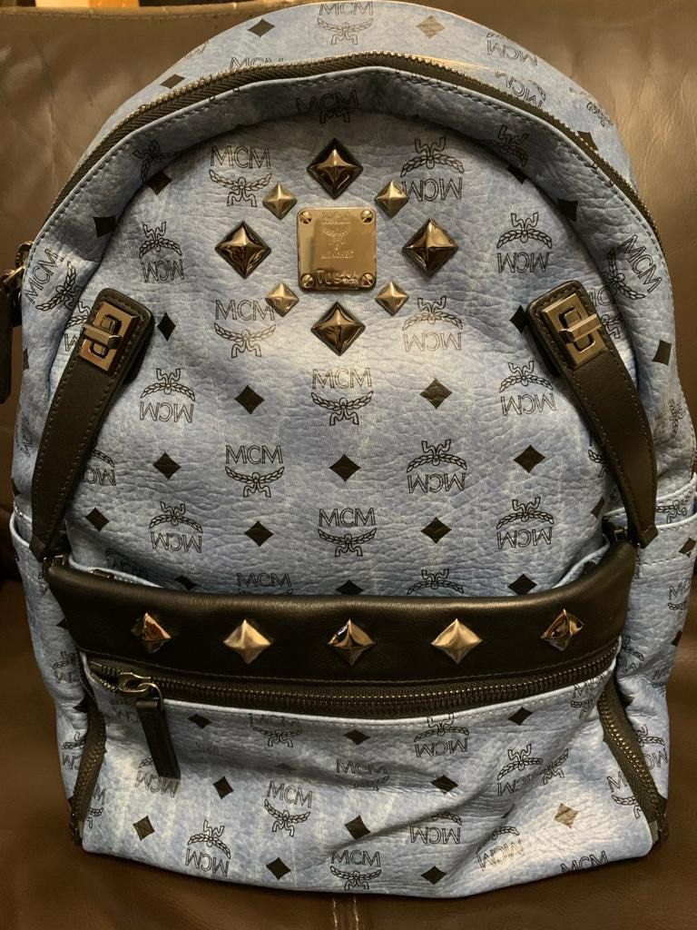 Leather Backpacks Black And Blue Mcm Backpack MCM Backpack (blue