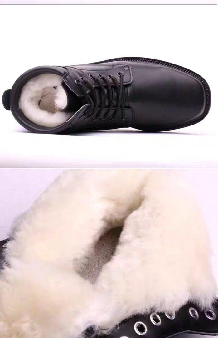 Men s Leather Winter Boots with Wool Lining Men s Fashion