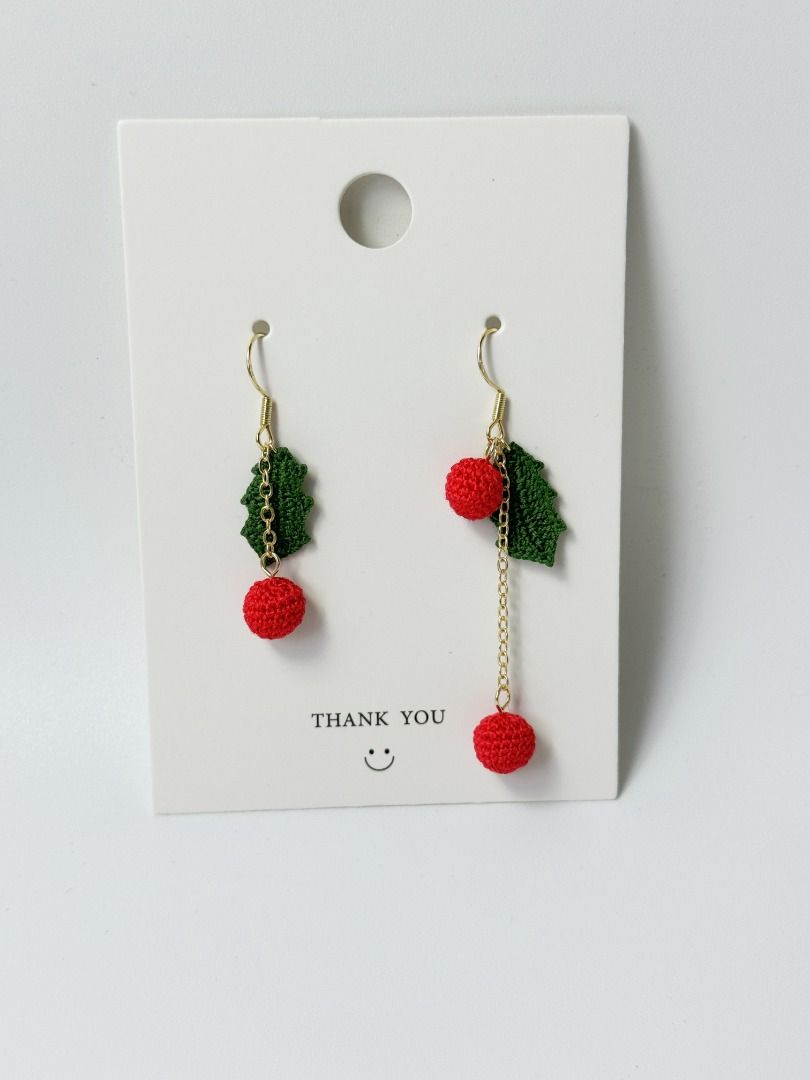 Micro crochet fruit Cherry Earrings with Gold Micro Crochet Red