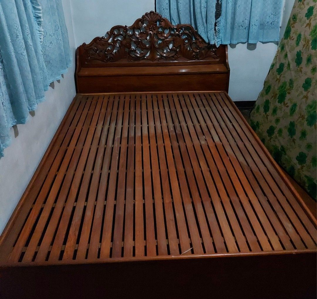 Narra Bed Frame w/drawer, Headboard with storage. Bigger than Queen but