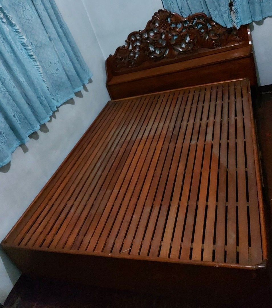 Narra Bed Frame w/drawer, Headboard with storage. Bigger than Queen but