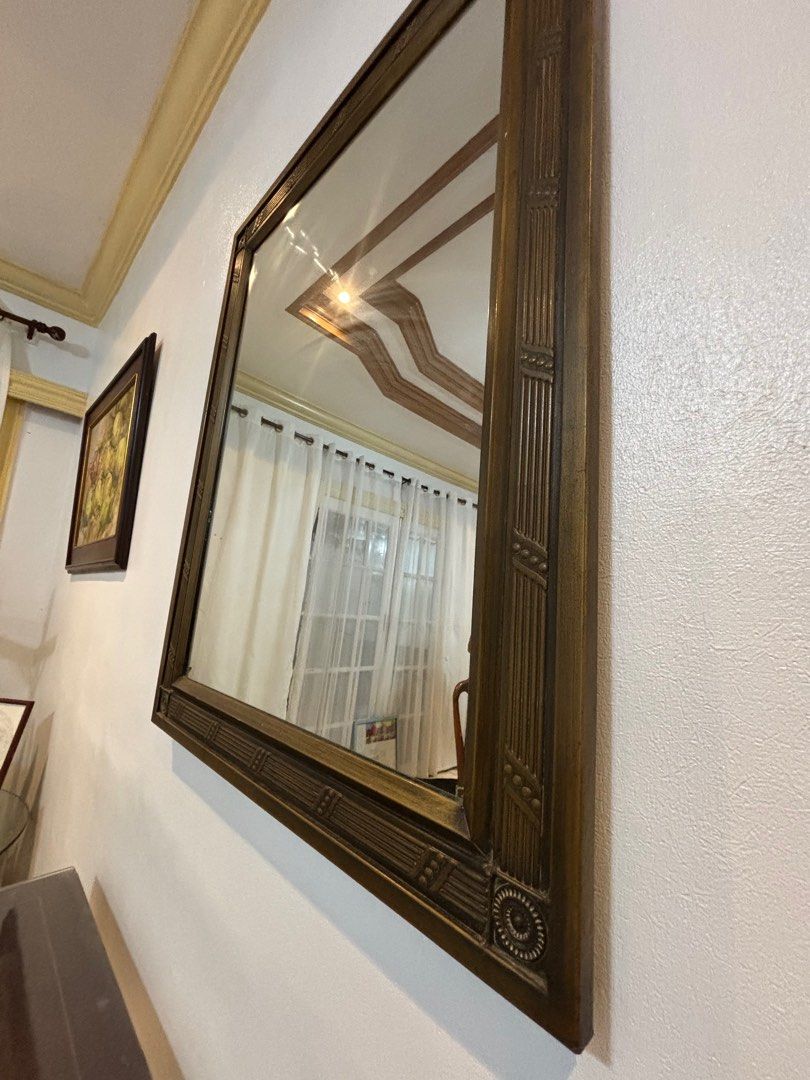 Neoclassical style brass console table with matching mirror (Category: Other Home Furniture) located in Marikina City. Submitted by micharon (Listing ID 1280728075, Image 2). Description: Made of brass and wood with glass top Durable This has been used for more than a decade. Please expect signs of use L 122cm W 38cm MOP BPI or Gcash only Pick up via Lalamove or transportify L300 📍Santolan, Pasig City (near LRT 2 Santolan Station).