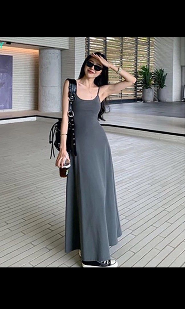 Grey spaghetti clearance strap dress