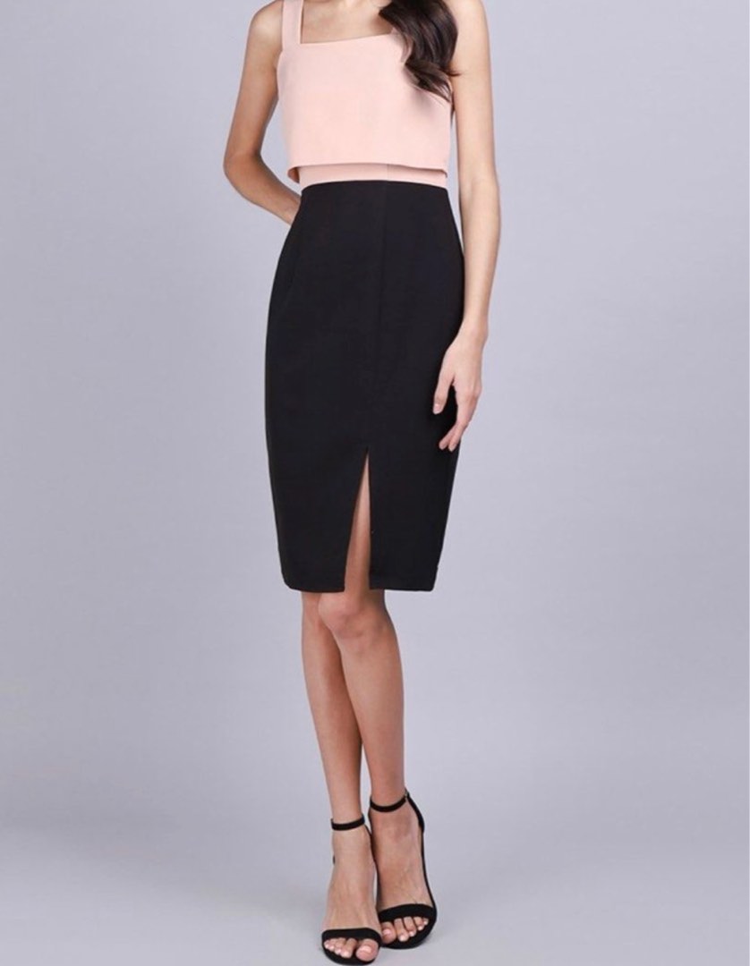 S NM EXCLUSIVE ELFIE TIER COLOURBLOCK MIDI WORK DRESS IN PINK
