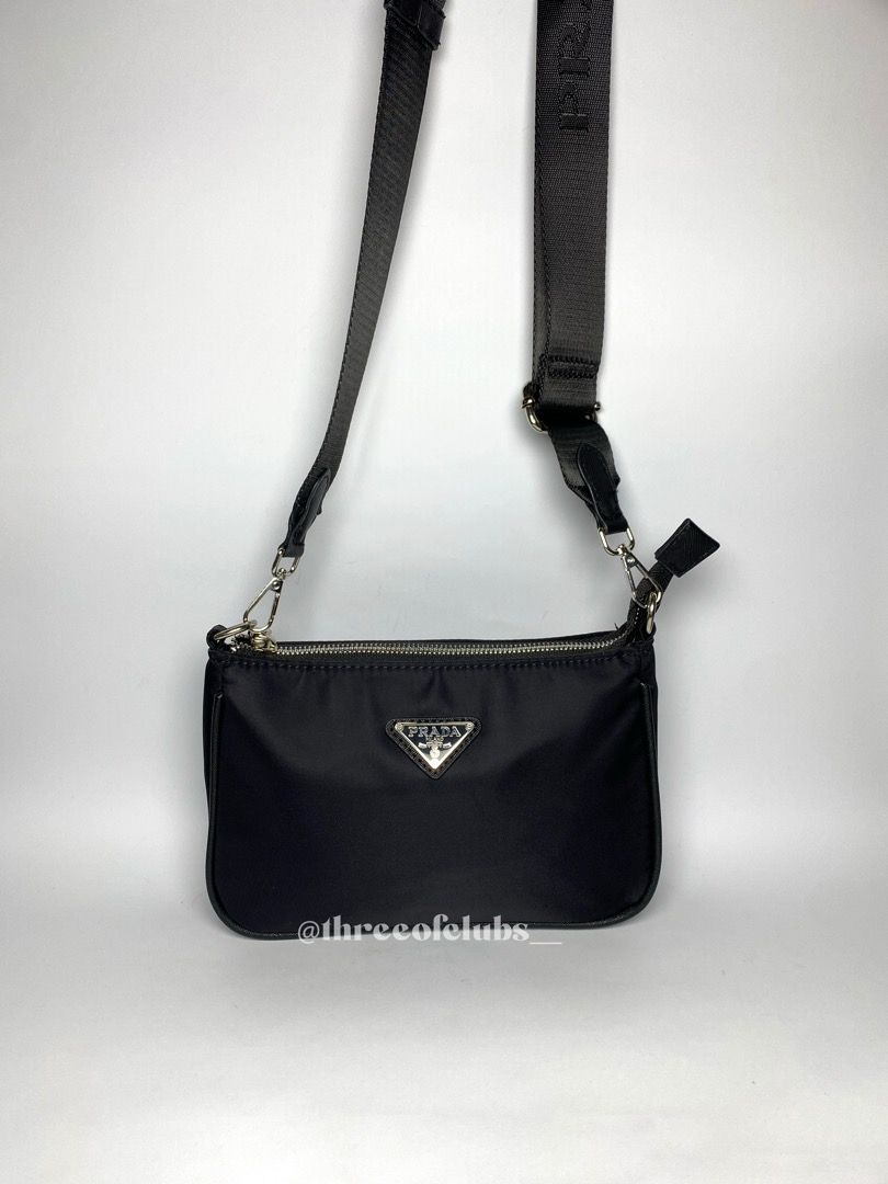 Prada Black Nylon Sling Crossbody Bag (Category: Luxury Bags & Wallets) located in Quezon City. Submitted by threeofclubs__ (Listing ID 1280761650, Image 1). Description: Excellent condition Not guaranteed (N.G.A) Clean body all black Clean interior Very nice sling, adjustable and removable No discoloration No stains No rubbings No cracking Very minimal signs of usage zoom photos Approximate dimensions: 9.0” L x 6.0” H ♣ 1 day reservation only. ♣