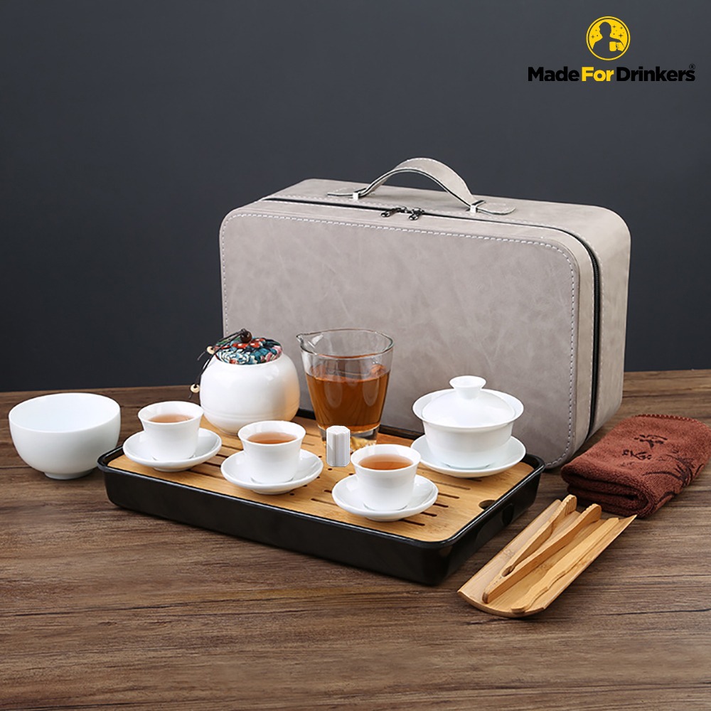 Premium White Porcelain Tea Set in Vegan Leather Briefcase [Made For ...