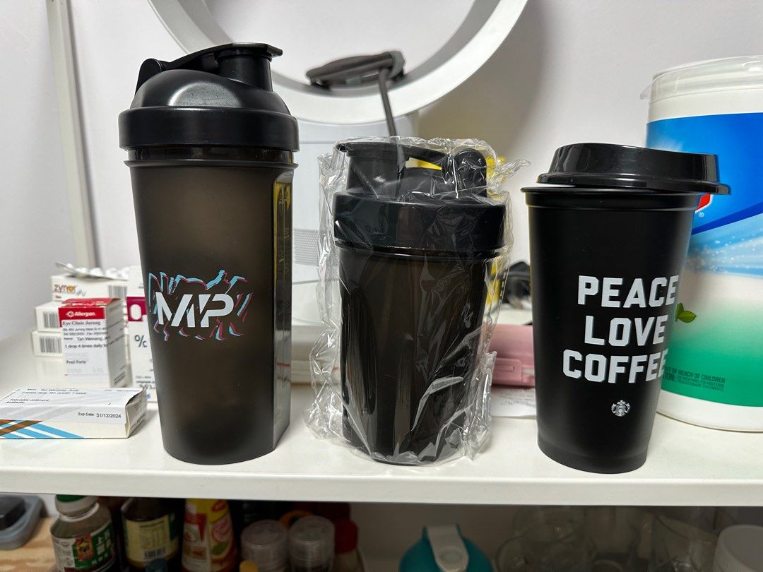 Protein shake and starbucks bottle