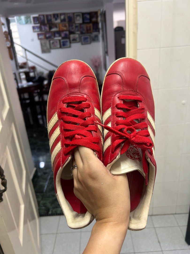 Adidas red leather shoes discount