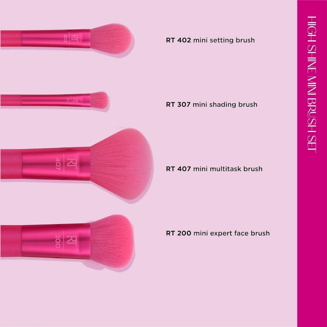 REAL TECHNIQUES High Shine Mini Brush Set (Category: Makeup) located in Quezon City. Submitted by happyfactoryph (Listing ID 1149601701, Image 3). Description: REAL TECHNIQUES High Shine Mini Brush Set – P1390 (from P3000) ⁣ Product Details: The Real Techniques High Shine Mini Brush Set brings you the gift of maximum glow with 4 mini-sized makeup brushes that are perfect for taking on the go. The makeup brush kit includes the 402 Mini Setting Bru