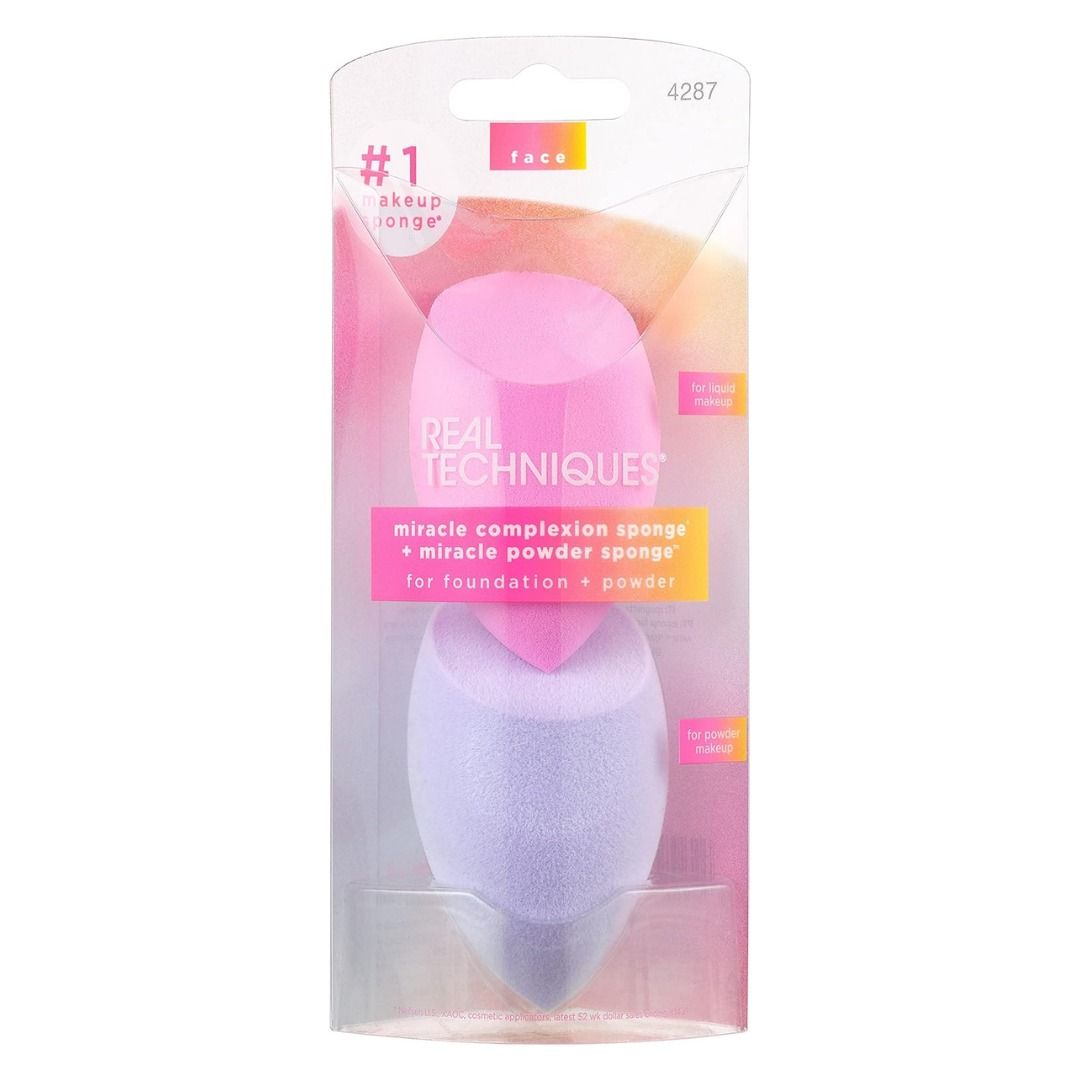REAL TECHNIQUES Miracle Complexion & Powder Sponge (Category: Makeup) located in Quezon City. Submitted by happyfactoryph (Listing ID 1149601434, Image 3). Description: REAL TECHNIQUES Miracle Complexion & Powder Sponge – P1090 (from P2000) ⁣ Product Details: The Miracle Complexion Sponge and the Miracle Powder Sponge work together to give you a complete look. The MCS has microfine pores that help create a seamless base with light coverage using 
