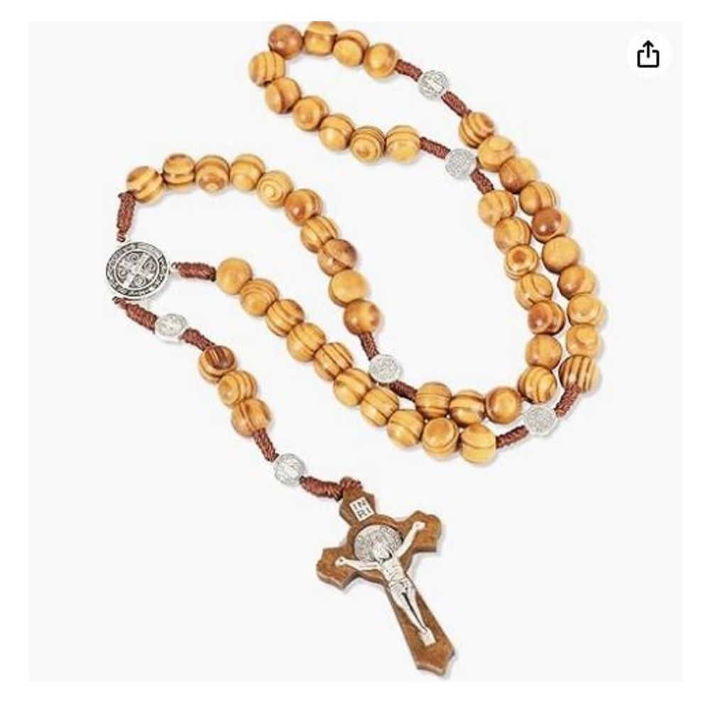 Rosary Beads Catholic Wood Cross Necklace for American Men Women