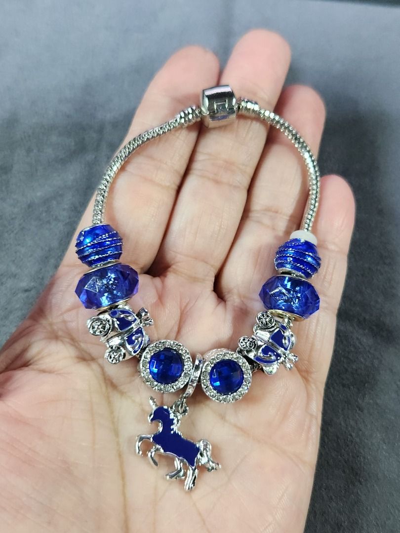 Royal Blue Pandora Like Charm Silver Bracelet B525