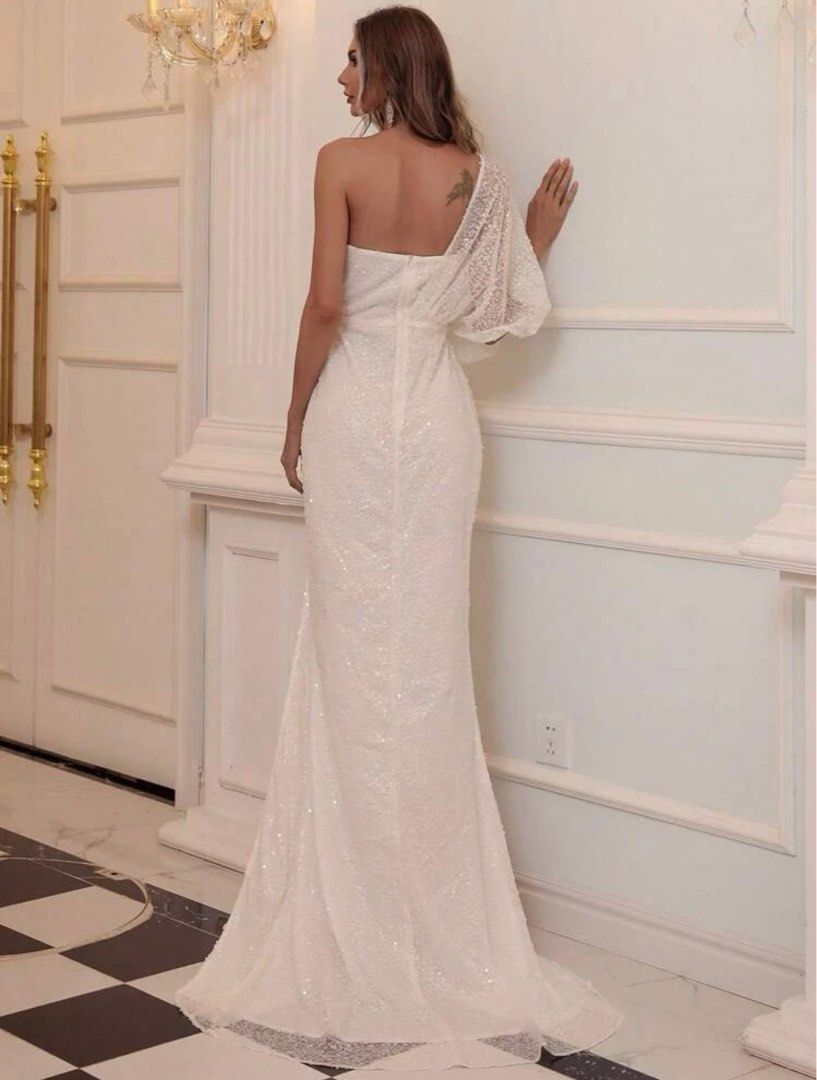 shein white sequin dress Open Back Chain Halter Sequin Dress