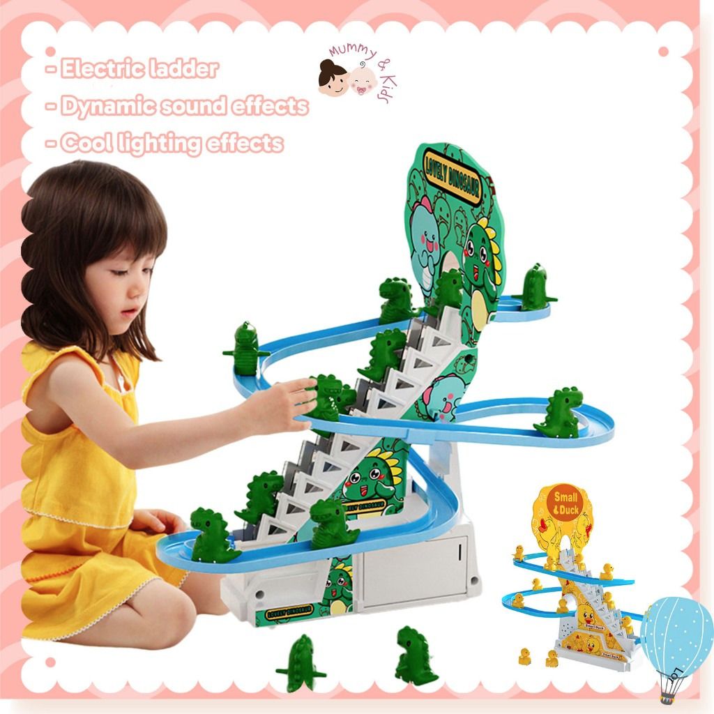 1 Set Small Dinosaur Sliding Toys Electric Dinosaur Climbing Stairs Tracks Slide  Toy 