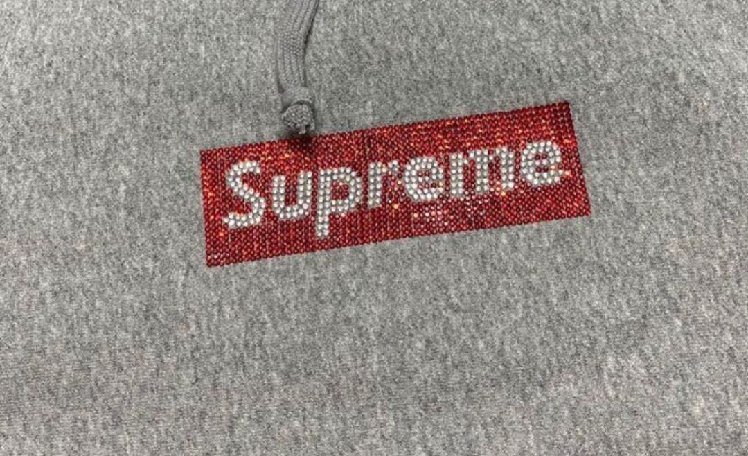 Supreme x Swarovski Grey Box logo Hoodie Men s Fashion Coats