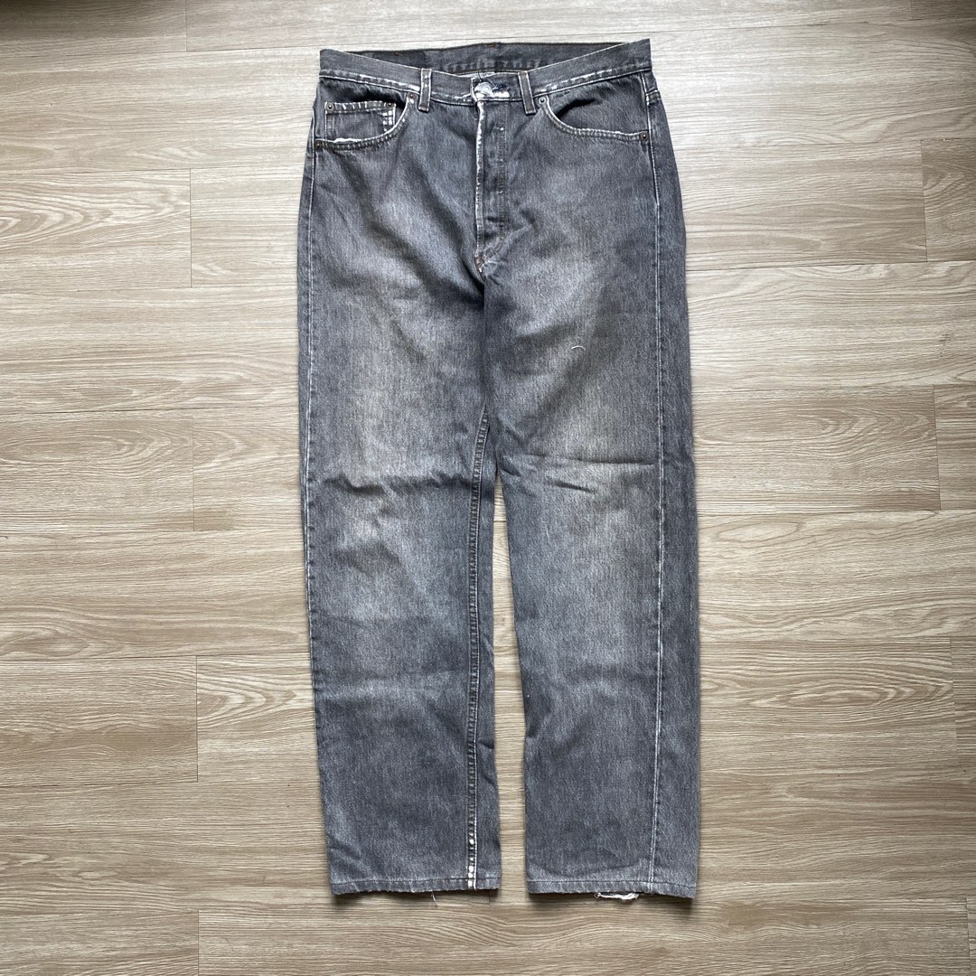 Vintage 501 Levi’s Black Faded Distressed Jeans, Men's Fashion, Bottoms ...