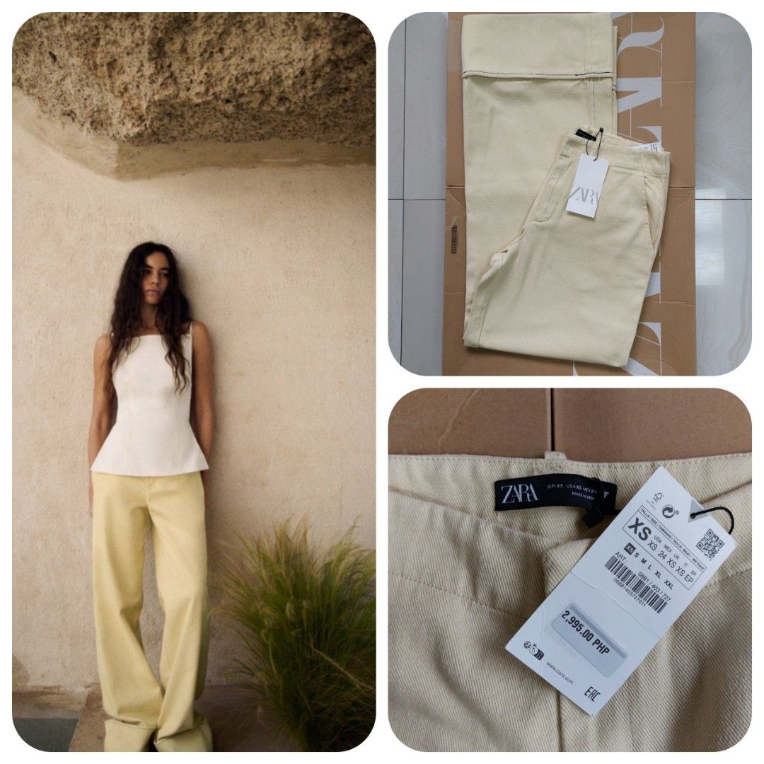 Zara High Waist Wide Leg Trousers in Cream Size XS, Women's Fashion,  Bottoms, Other Bottoms on Carousell