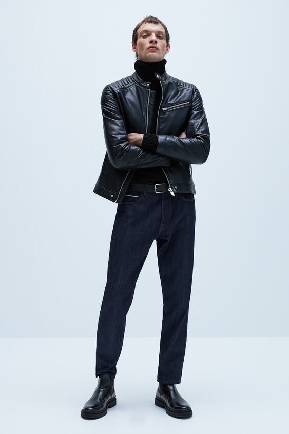 Zara leather biker jacket mens on sale