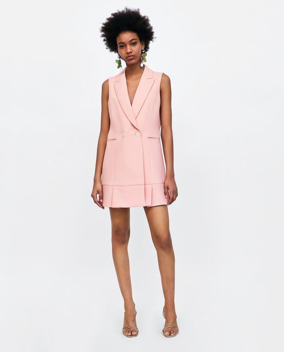 ZARA NEW WOMAN PINK PLEATED WAISTCOAT DOUBLE BREASTED DRESS XS Women s Fashion Dresses Sets Dresses on Carousell