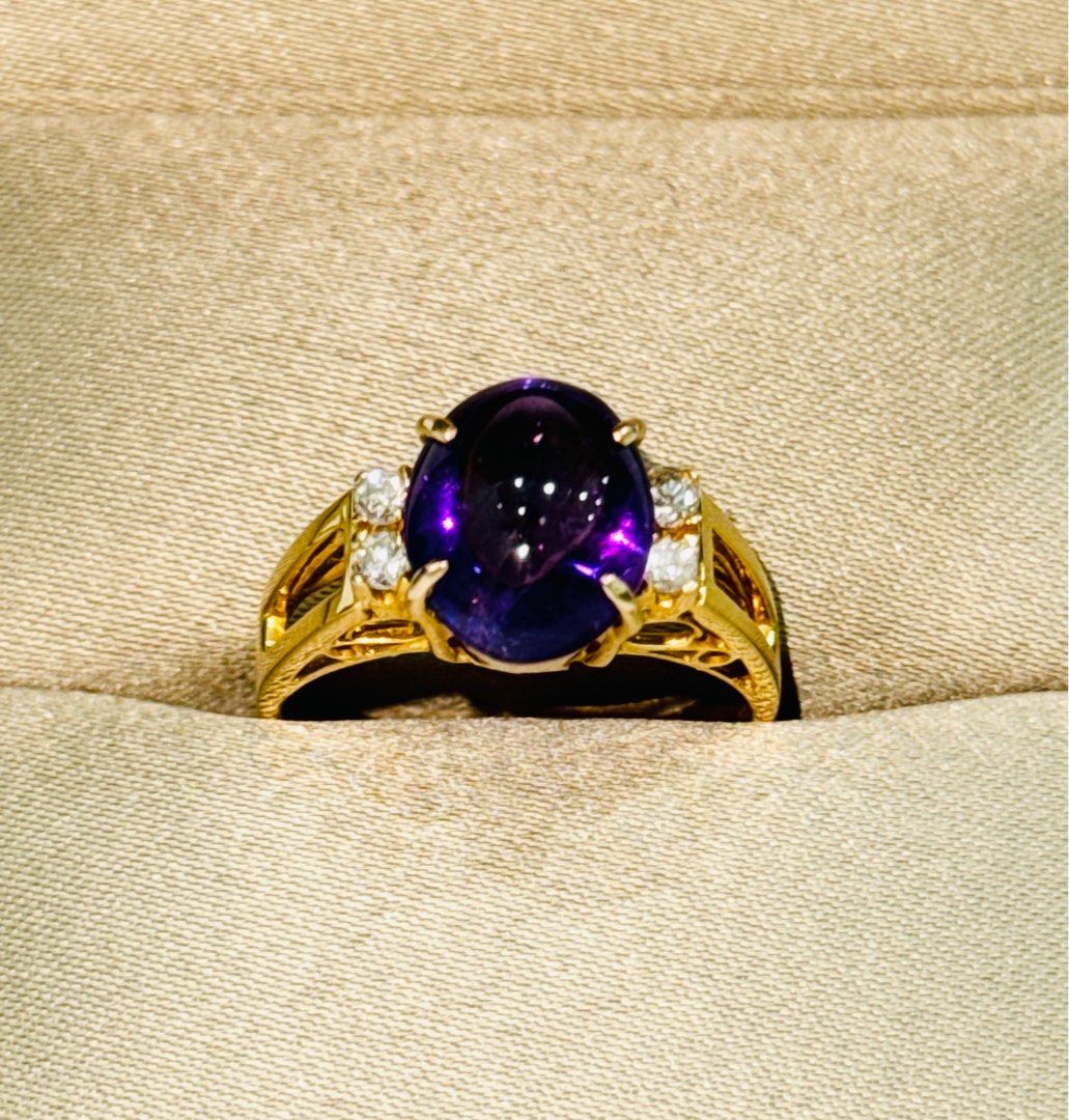 20K 850 Yellow Gold Diamond Amethyst Ring R0607 Women s Fashion