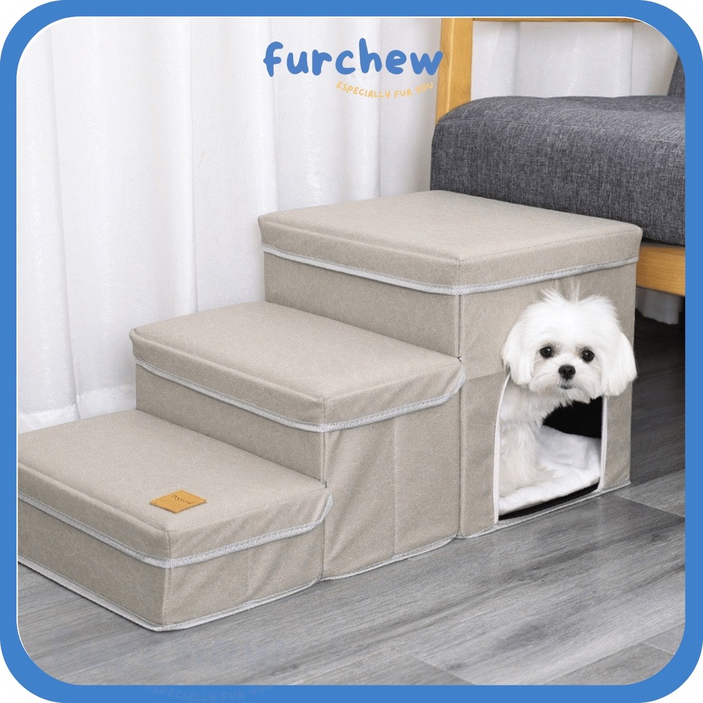 3 Steps Pet Foldable Stairs with Storage & Cushion Mat Ramp Up Stairs