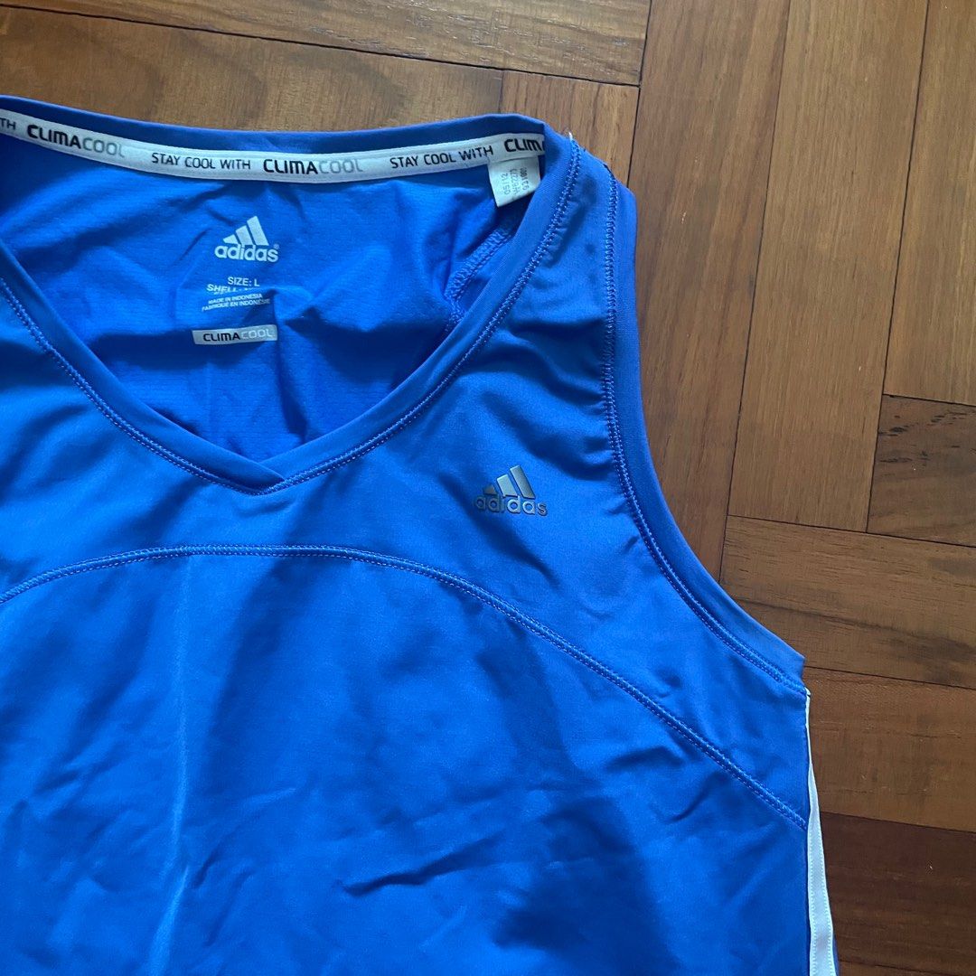 adidas blue 3 stripe classic tank active top