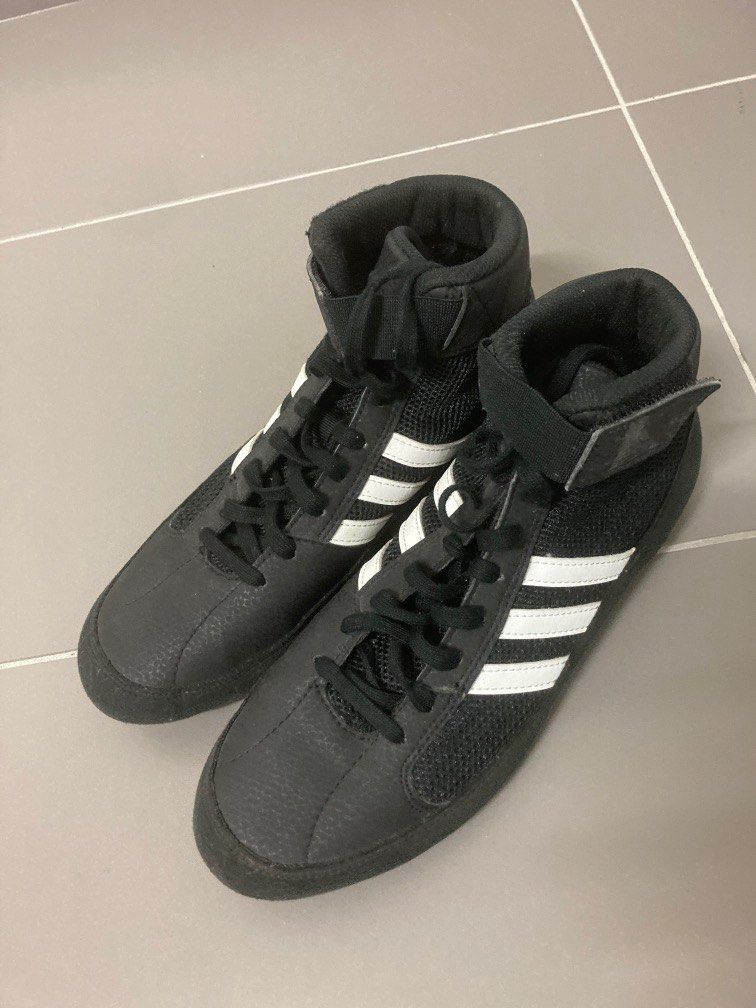All white adidas wrestling shoes top