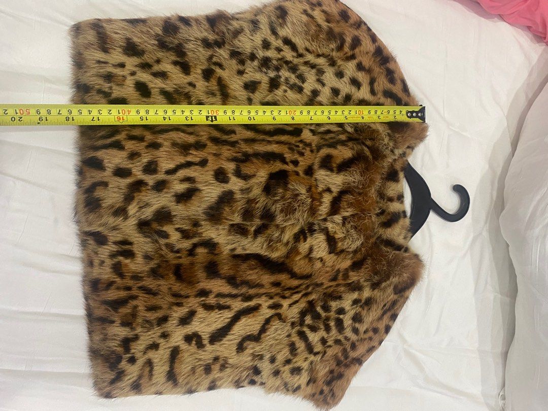 ANNA SUI Adrienne Landau 100 Real Rabbit Fur Vest Jacket Leopard