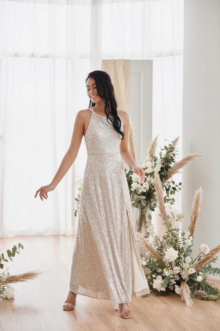 Bedazzled Sequin Dress Champagne Women s Fashion Dresses