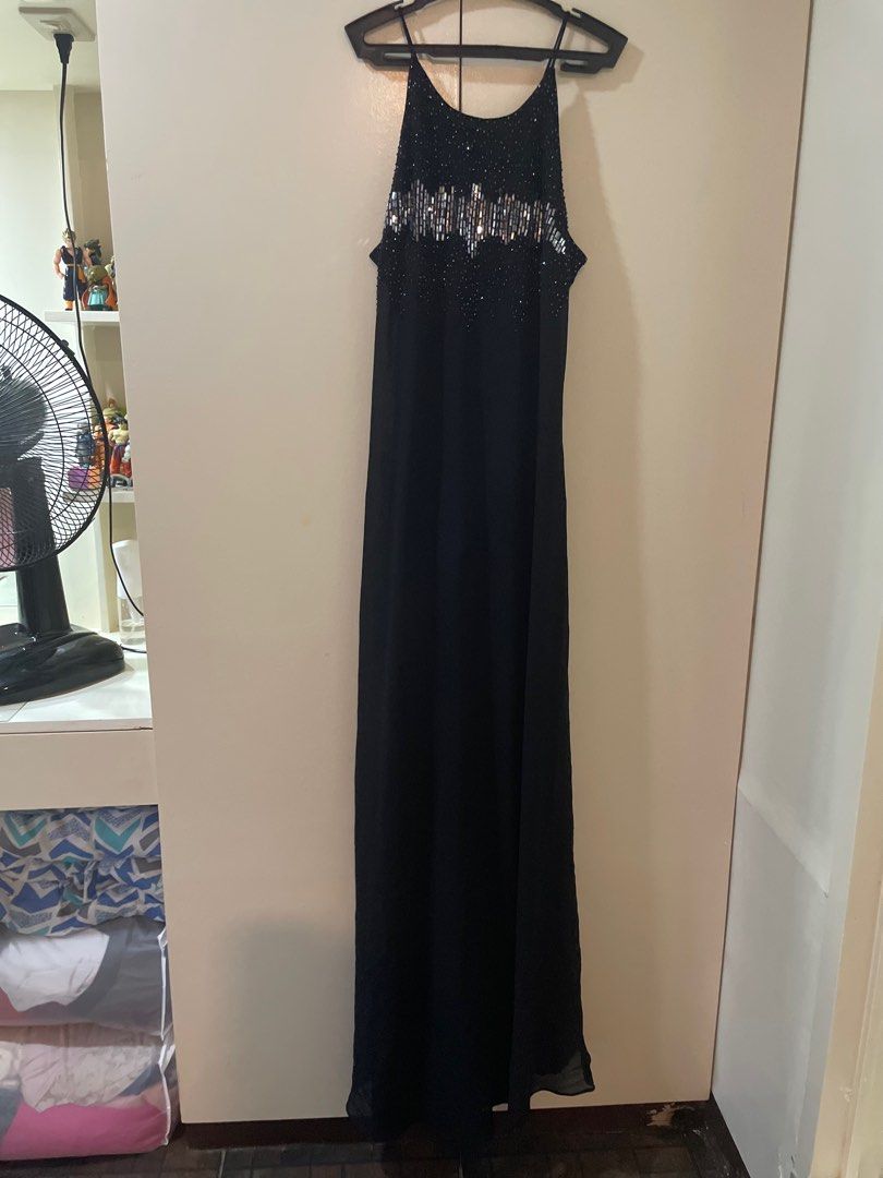 Black Long Gown - CACHET Black Bugle Beaded Formal Gown Dress, Women's ...