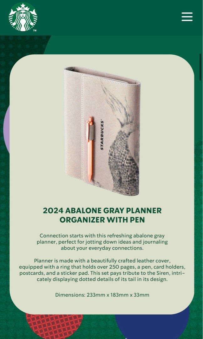 Brand New and Sealed 2024 Starbucks Tradition Abalone Gray Planner ...