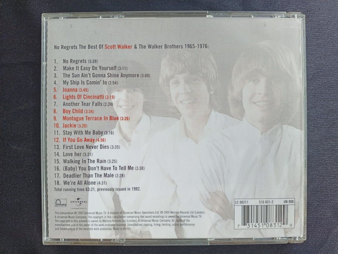 CD Scott Walker & The Walker Brothers no regrets the best of ( 1965
