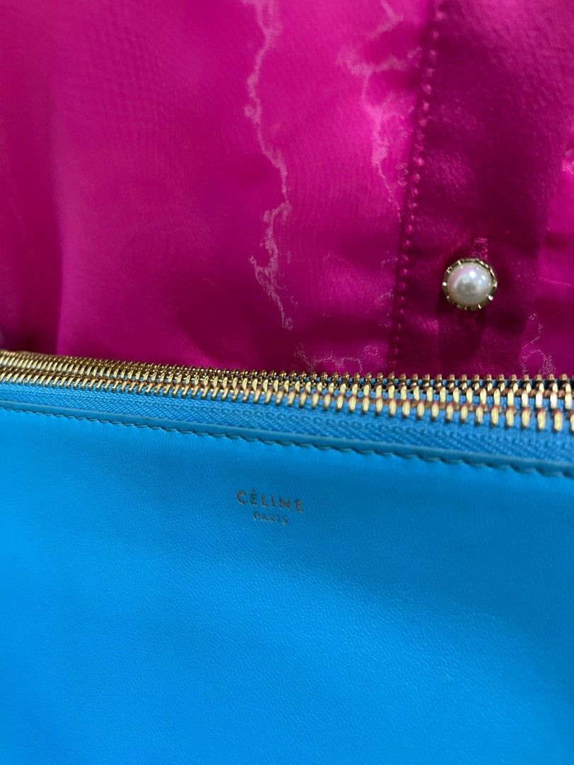 CELINE Blue Lambskin Leather Small Trio Bag Luxury Bags