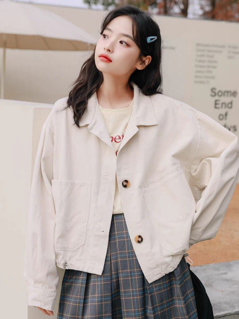 Cream Korean Cargo Jacket Oversized Utility Women s Fashion