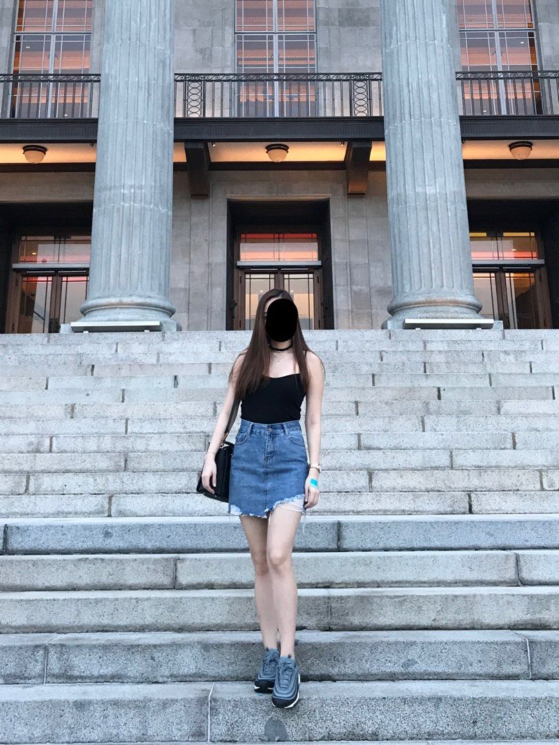 Denim destroyed skirt cheap