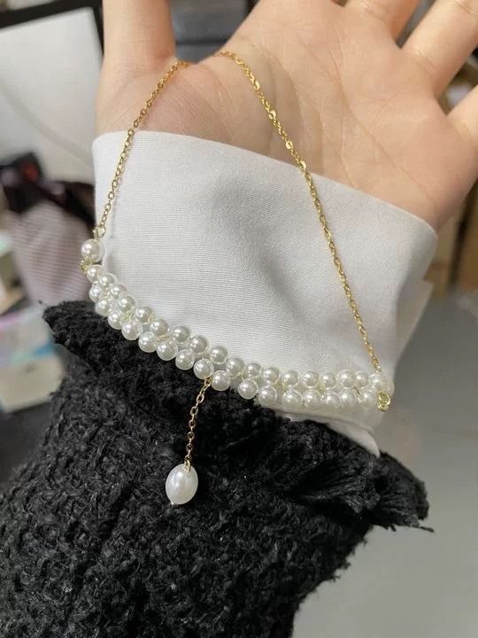 Double pearl shop choker necklace