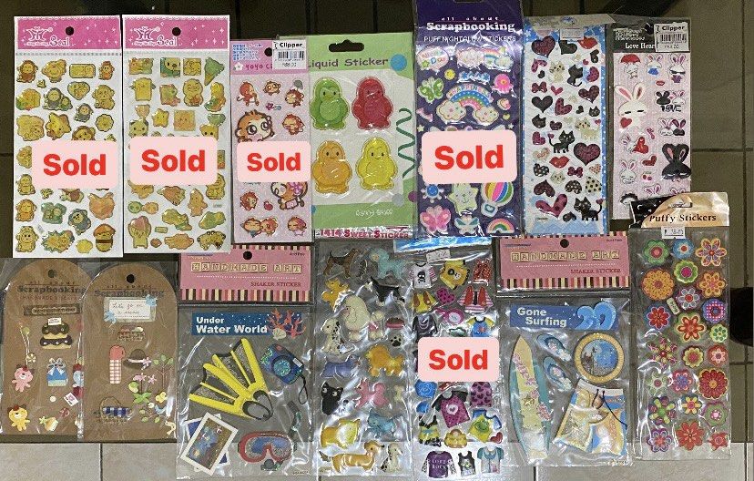 Embossed Stickers (9 packs) (Category: Art & Prints) located in Marikina City. Submitted by prelovedbybcube (Listing ID 1145876995, Image 1). Description: Embossed Stickers 9 packs for PHP 280.00 Buy 3 packs for PHP 100.00 RFS: Decluttering sticker collection.