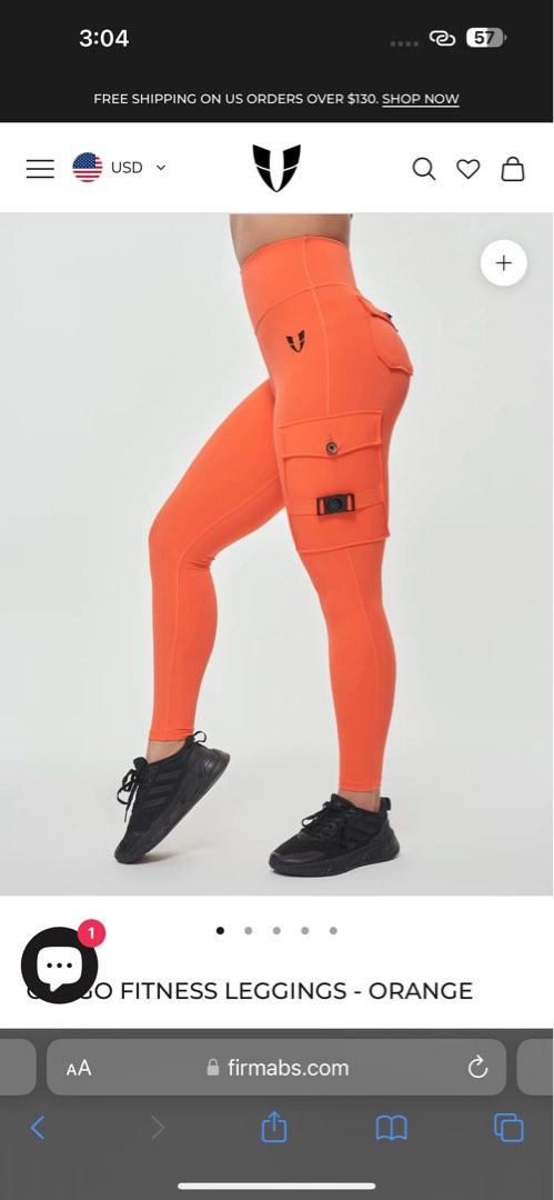 Firm Abs Cargo Fitness Leggings Orange, Women's Fashion, Bottoms