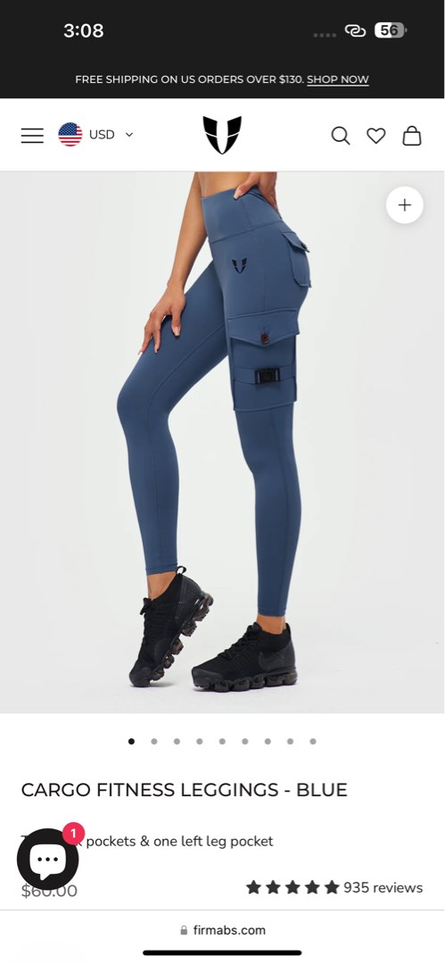 Firm Abs cargo fitness leggings Blue, Women's Fashion, Bottoms