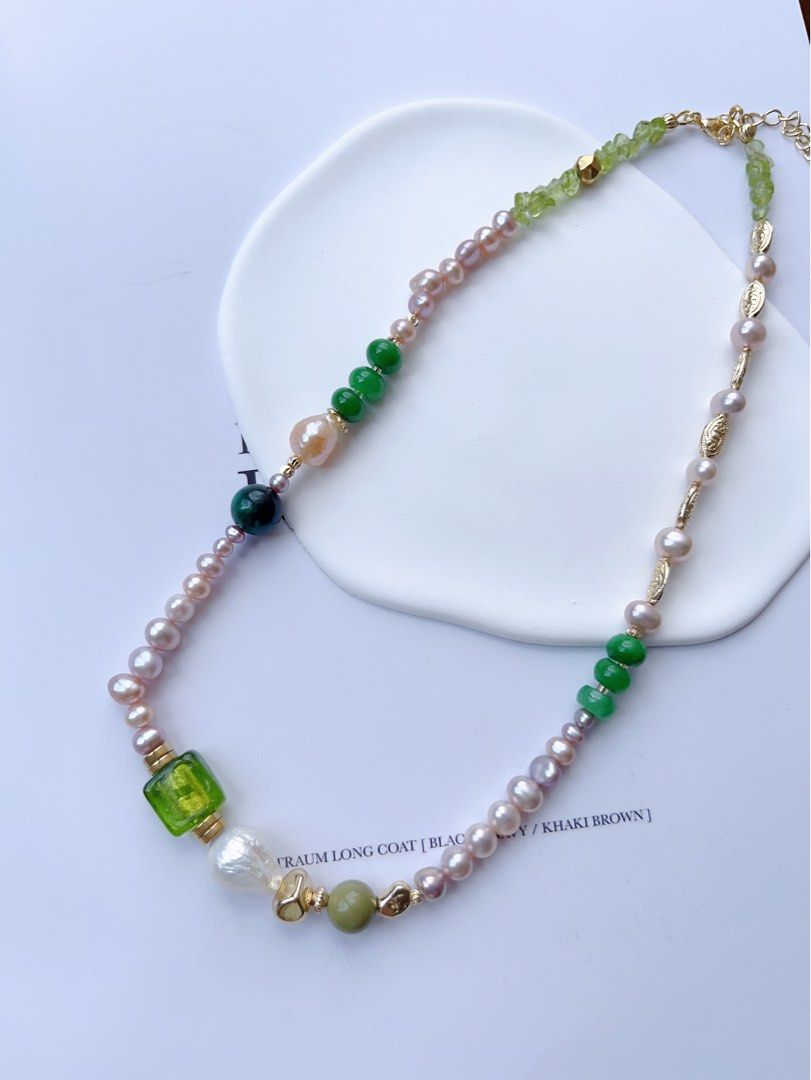 Freshwater pearl and jade necklace online