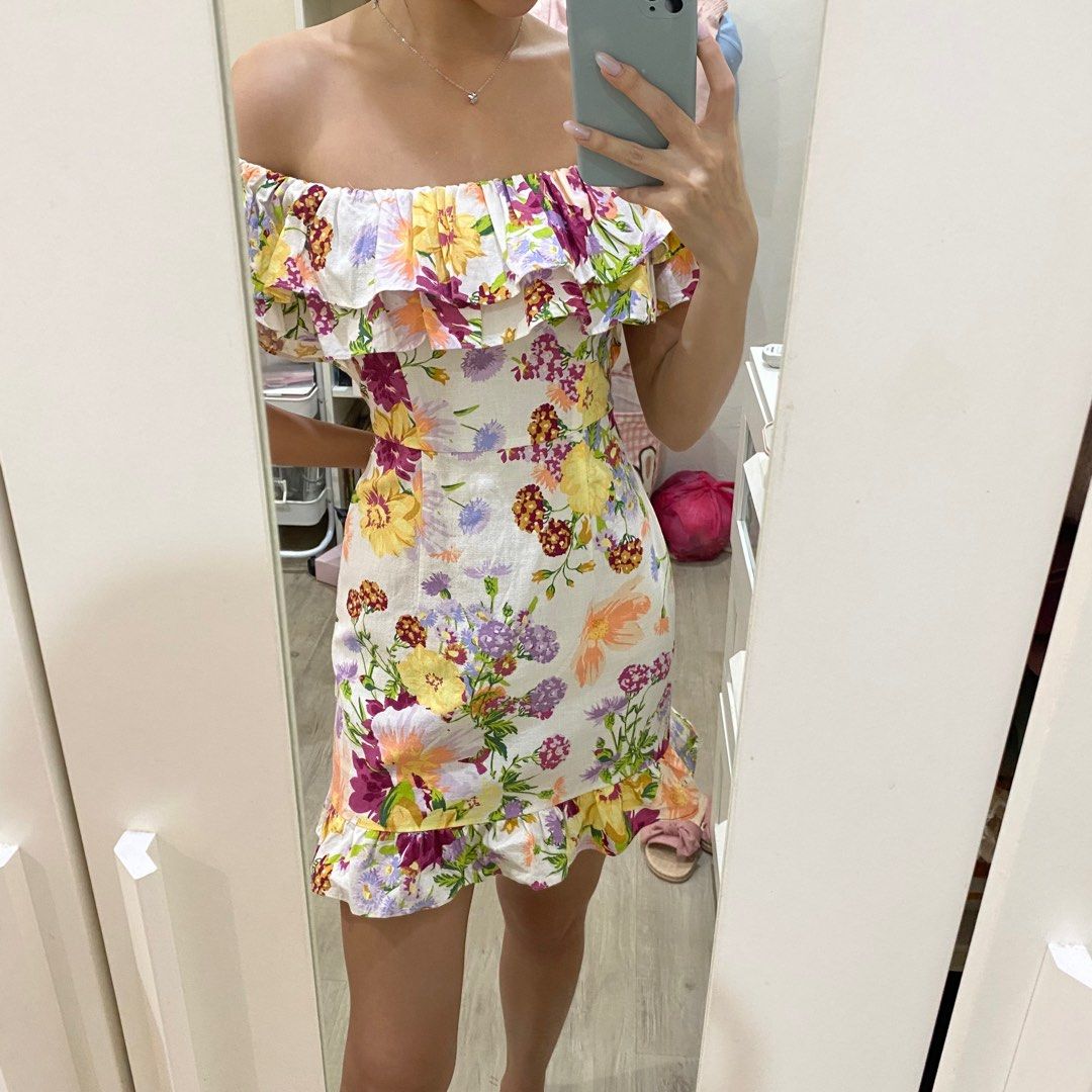 off the shoulder satin midi dress Women's Sora Off-Shoulder Midi Dress Cream S/M/L/Customize MEAN BLVD