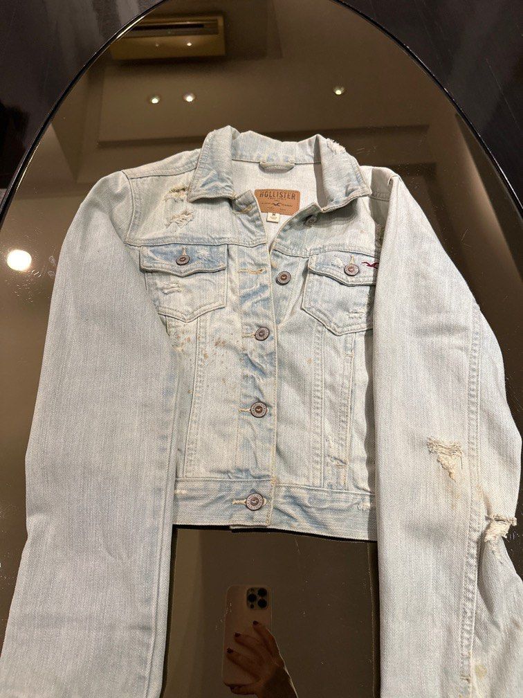 Hollister Denim Jacket Fesyen Wanita Pakaian Wanita Baju Luaran