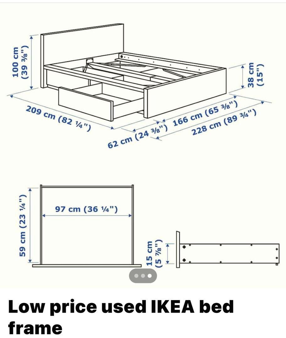 Ikea king size bed with 4 drawers and mattress, Furniture & Home Living