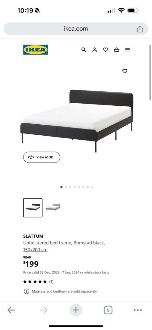 IKEA SLATTUM Bed frame Black Queen Furniture Home Living